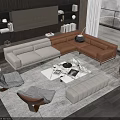 Modern Sofa Coffee Table Set With Gray Brown Seats White Top Floor Lamp And Bookshelf