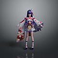 Anime Female Decorative Figure Wearing Kimono With Blue Hair And Flower Details