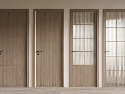 Modern Wooden Hinged Doors With Various Designs And Natural Wood Tones 3d model