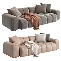 Modern Multi Seater Sofa With Soft Plush Cushions And Cozy Throw Blanket 3d model