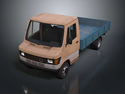 Mercedes Benz Brown Cab Truck With Blue Open Cargo Bed And Single Cab Design 3d model