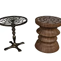 Metal and Wooden Side Tables with Intricate Openwork Carved Patterns and Tripod Layered Bases