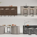 Diverse Bar Counter Designs With Wooden Marble Surfaces Stools And Decorative Elements 3d model