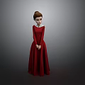 Elegant Red Long Dress Character With White Collar Standing Pose