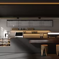 Modern Café Interior Design With Wooden Counter Coffee Machines Menu Board And Stools
