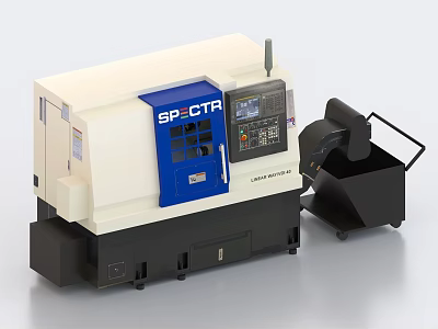 Longxin SP CTR CNC Lathe Industrial Equipment Featuring White Blue Design And Black Accessory 3d model