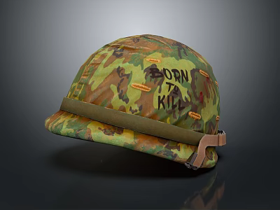 Camouflage Military Helmet with BORN TO KILL Lettering and Vintage Design 3d model
