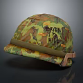 Camouflage Military Helmet with BORN TO KILL Lettering and Vintage Design