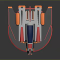 Sci Fi Spaceship Model With White Red Blue Orange Design And Thrusters On Circular Base 3d model