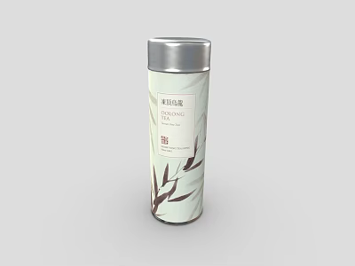 Decorative Ornament Set Featuring Light Green Jasmine Tea Canister With Silver Lid And Bamboo Leaf Pattern 3d model