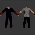 Two Headless Character Models With Black Outfit Gray Top And Red Gloves
