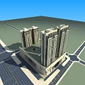 Modern High Rise Residential Building Exterior With Roads And Green Space