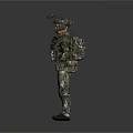 Military Game Character In Camouflage Uniform With Tactical Gear And Helmet
