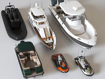 Various Types of Boats Including Motorboats Yachts Rubber Dinghies and Jet Skis 3d model