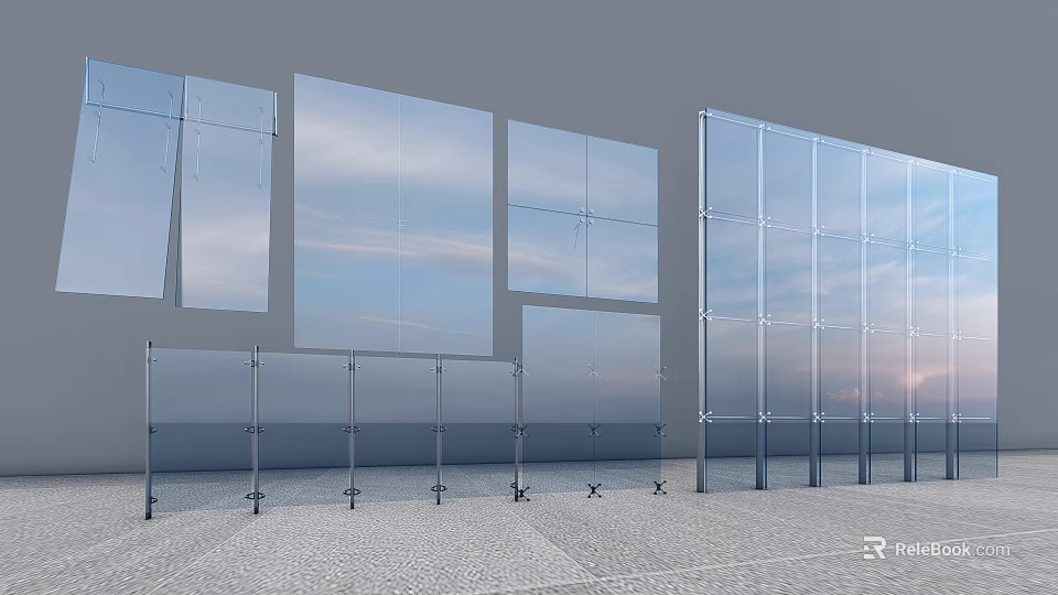 Modern Building Exterior Wall With Glass Curtain Metal Frame And Sky Reflection 3d model 