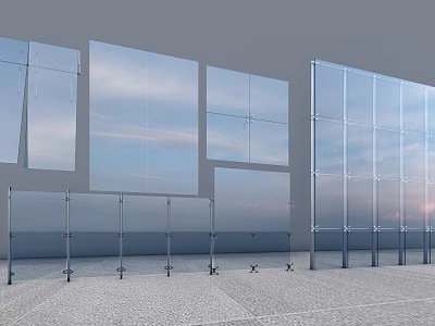 Modern Building Exterior Wall With Glass Curtain Metal Frame And Sky Reflection 3d model