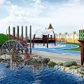 Aerial View Of Recreational Park With Maze Water Pool Curved Track And Playground Areas