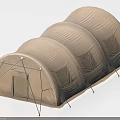 Beige Multi Room Camping Tent with Transparent Windows and Sturdy Support Poles 3d model