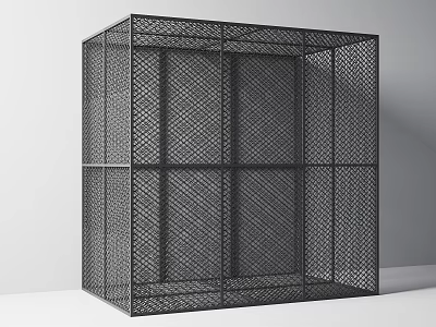 Modern Black Metal Fence With Geometric Grid Design And Frame Structure 3d model