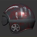 Vintage Red And Silver Helmet With Worn Texture Striped Details And Tinted Visor