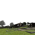 Modern Park Landscape Featuring Wooden Structure Grassland Trees And Deck Stairs Railing