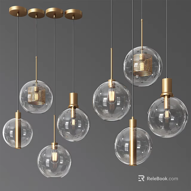 Modern Glass Globe Pendant Lights With Gold Accents For Interior Decor 3d model 