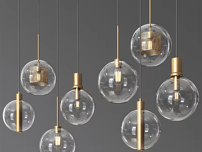 Modern Glass Globe Pendant Lights With Gold Accents For Interior Decor 3d model