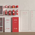 Red Wall Mounted Fire Safety Equipment With Extinguishers Cabinets And Signs