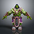Muscular Green Skinned Game Movie Character With Ornate Armor And Striped Design