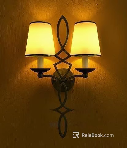 Yellow Wall Lamp With Two Lampshades And Metal Cross Design Mounted On Warm Wall 3d model 
