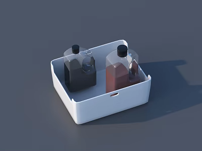Hardware Tools Organizer White Storage Box with Two Black and Brown Bottles 3d model