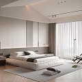 Modern Bedroom Interior Design With Large White Bed Bedside Table Chair And Wooden Floor