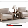 Light Gray Single Sofa With Wooden Frame And Side Table With Table Lamp On Rug 3d model