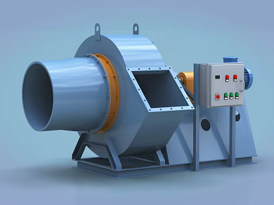 Industrial Centrifugal Fan Equipment With Blue Metal Structure And Control Panel 3d model