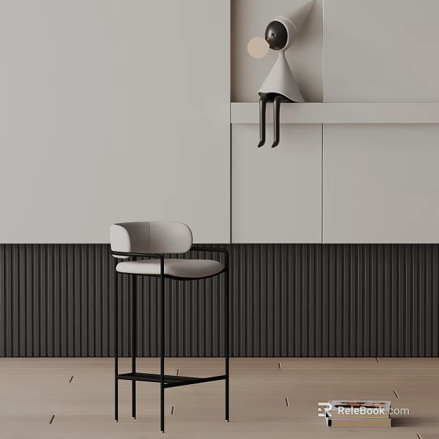 Modern White Bar Stool With Black Metal Frame In Minimalist Interior Design 3d model 