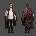 Ragged Cloaked Character And Mystical Creature Standing In Desolate Fantasy Landscape