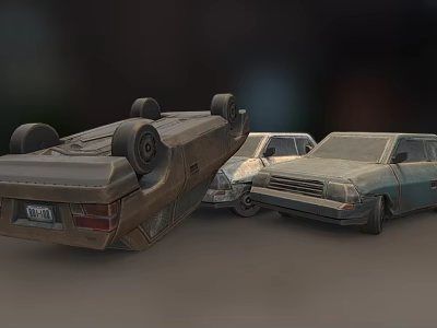 Old Abandoned Rusty Cars Featuring Overturned Vehicle And Dilapidated Sedans In Urban Area 3d model