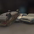 Old Abandoned Rusty Cars Featuring Overturned Vehicle And Dilapidated Sedans In Urban Area
