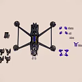 Drone Frame With Scattered Purple And Gray Components On Beige Background 3d model