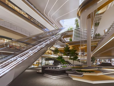 Multi-storey indoor atrium in shopping mall 3d model