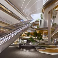 Modern Shopping Mall Lobby Design With Escalators Green Plants And Multi Level Structure 3d model