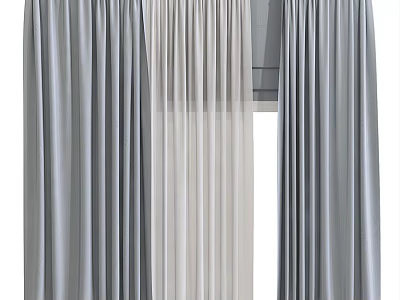 Elegant Gray And White Layered Curtains With Sheer And Solid Panels For Home Decor 3d model