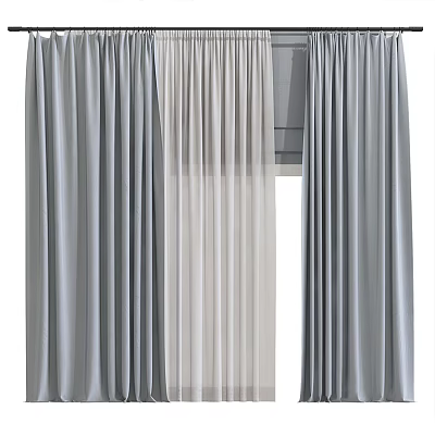 Elegant Gray And White Layered Curtains With Sheer And Solid Panels For Home Decor 3d model