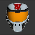 White Helmet With Red Stripe Orange Visor Black Components And Circular Buttons