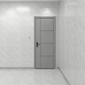 Modern Gray Swing Door With Flat Panel Design In White Tile Wall Room 3d model
