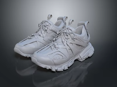 White Casual Sneakers with Lace Up Design Thick Sole Modern Outdoor Style Footwear 3d model