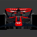 Red and Black Formula One Car with Aerodynamic Design Large Tires and Diffusione Livery