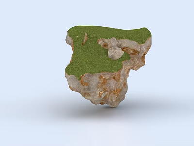 Unique Scenic Landscape Featuring Floating Rock With Green Grass And Small Stone 3d model