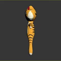 Cartoon Tiger Character With Striped Body Open Arms Yellow Fur Red Ears White Belly