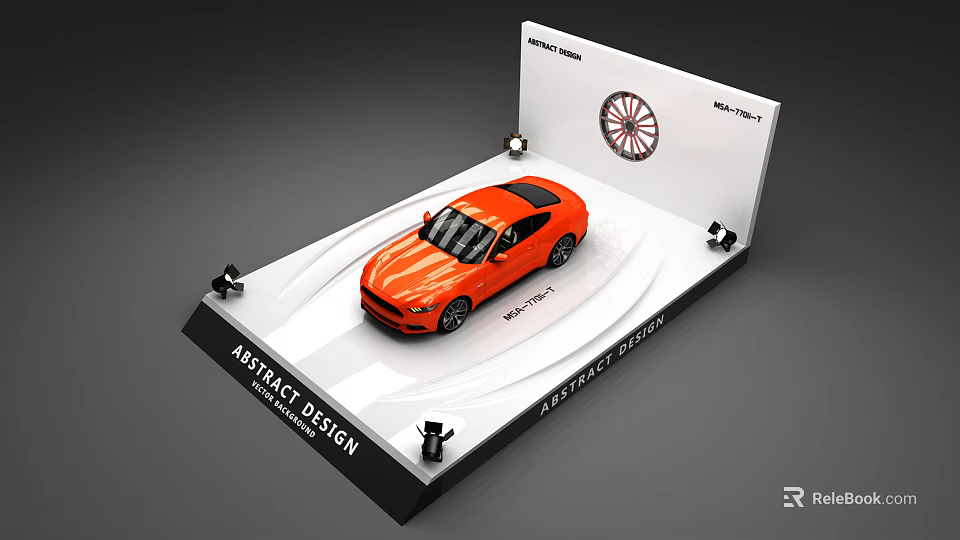 Modern Stylish Display Shelf With Red Car Model LED Lights And Brand Logo Design 3d model 